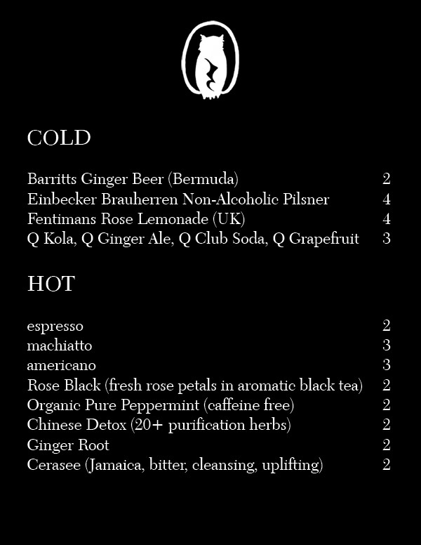 The Owl Music Parlor menu 10-26-15bw